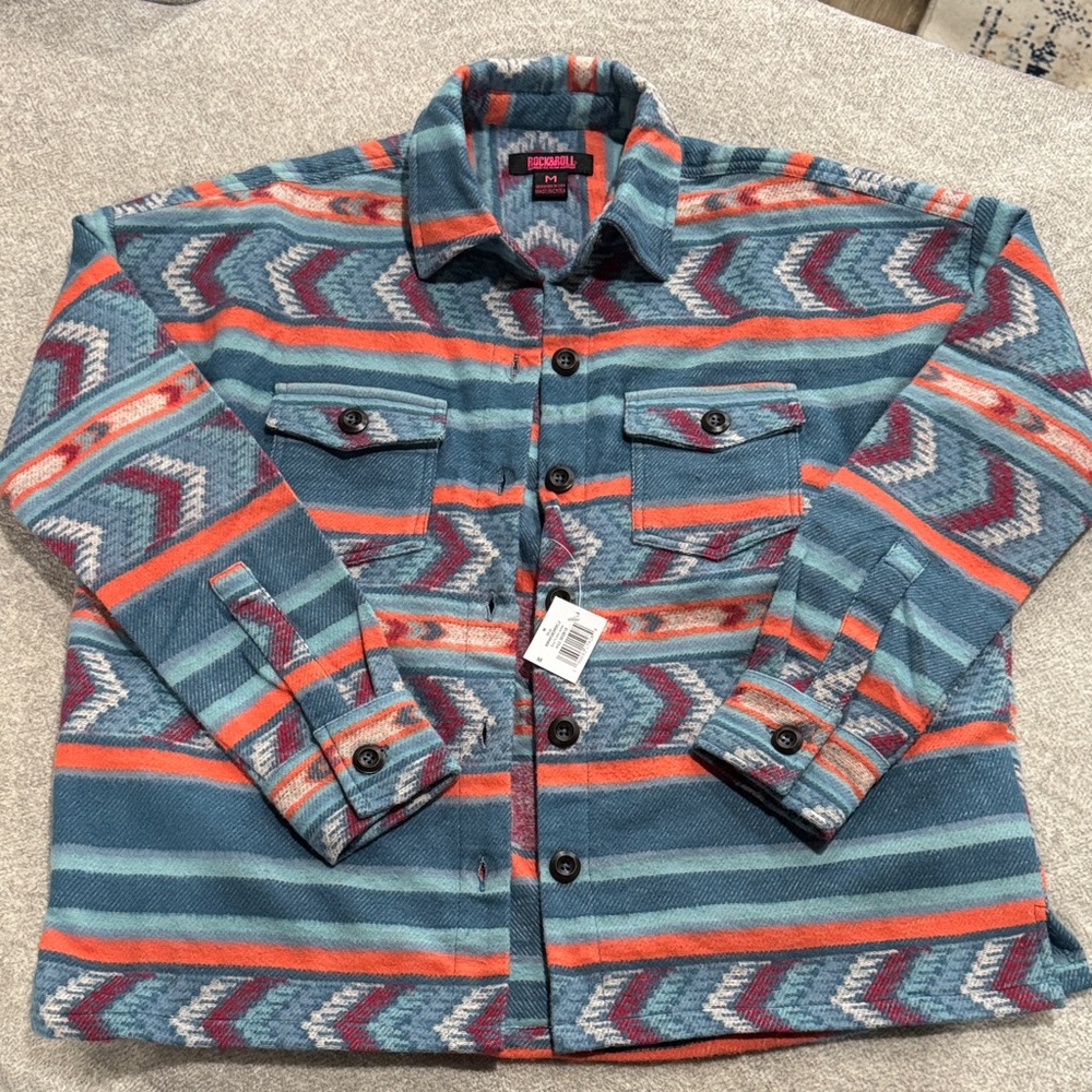 Rock & Roll Hall Colorful Patterned Button-Up Jacket size medium